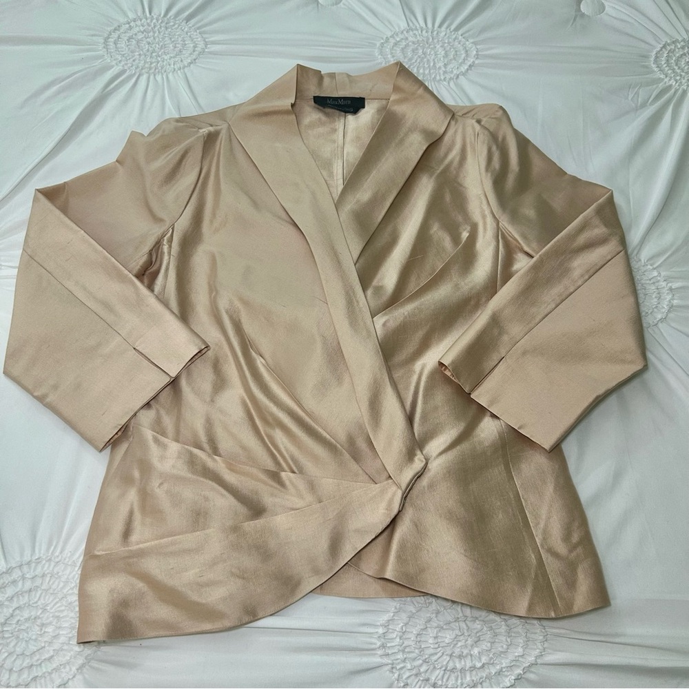 MaxMara 100% Silk Wrap Portrait Collar V-Neck Formal Party Top Size 8 - Picture 6 of 16